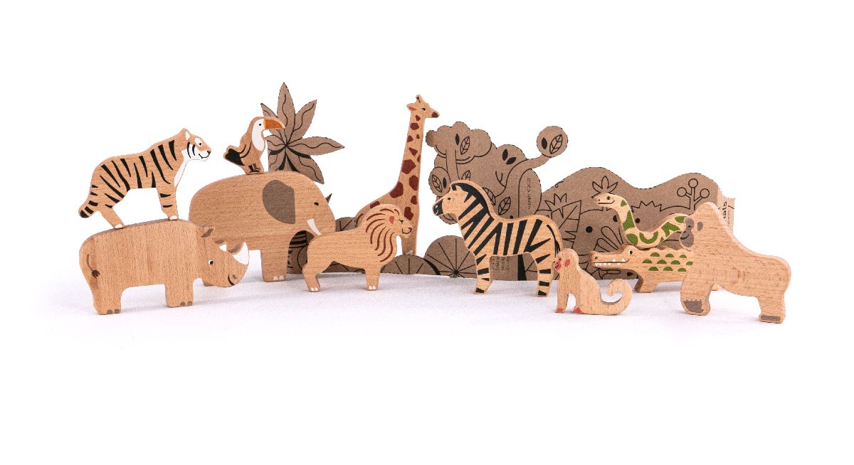 Wooden Toy Playset: Wild Animals
