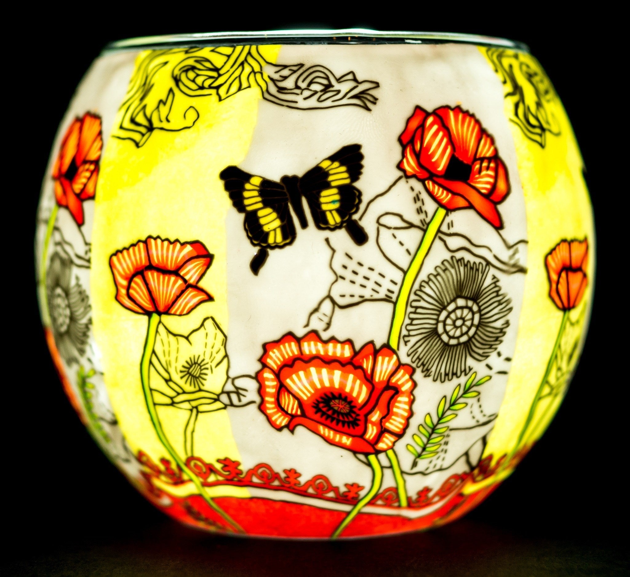 Claymaster Light Glass Globe-Poppy Butterfly