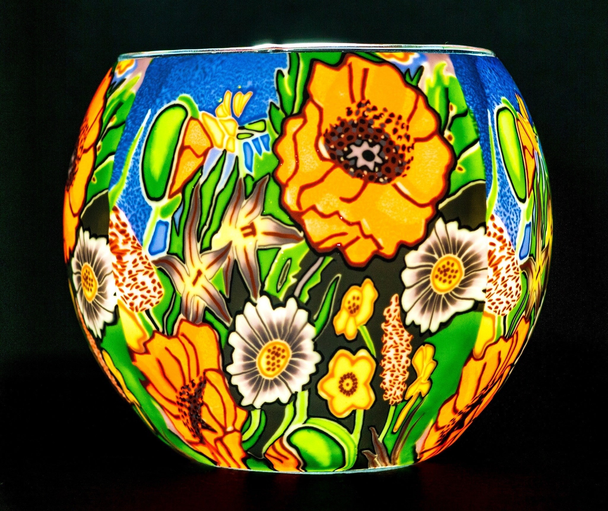 Claymaster Light Glass Globe-Poppy Garden