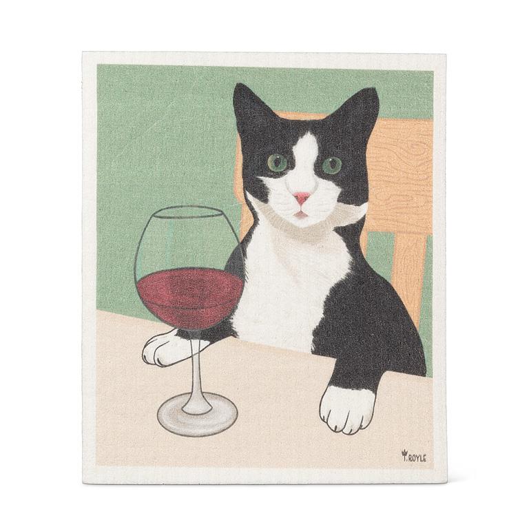 Cat with Wine Swedish Dish Cloth