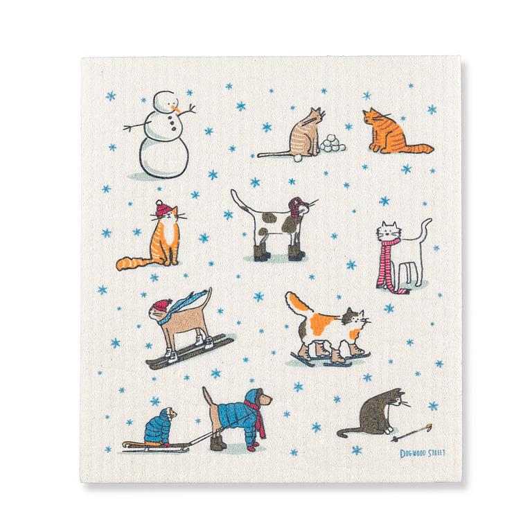 Winter Sports Cats Dishcloth