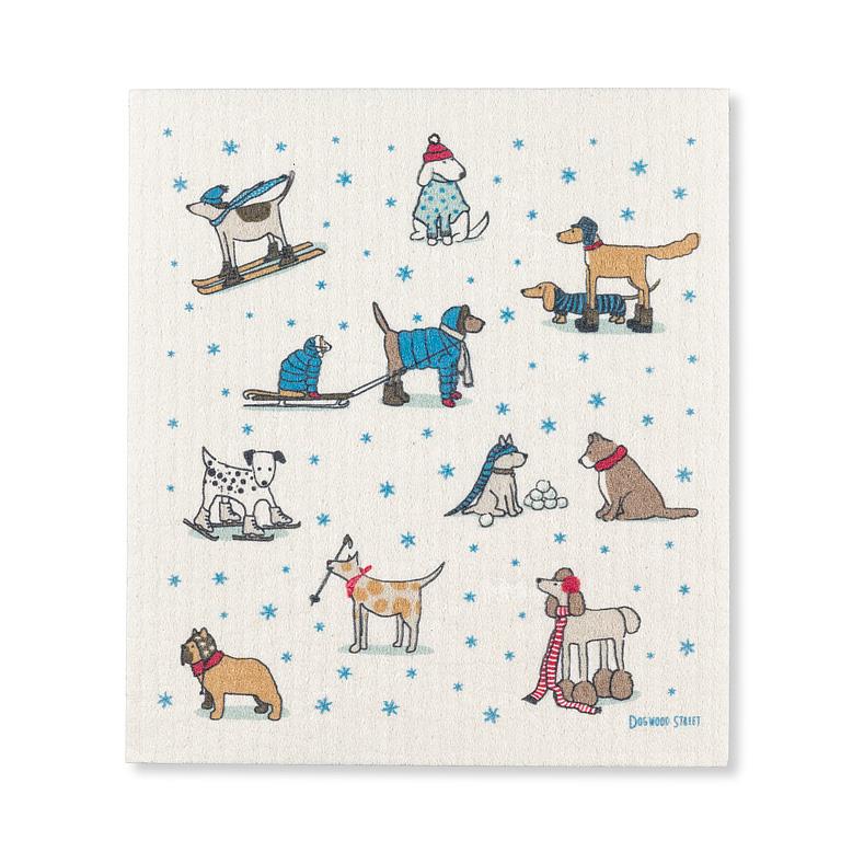 Winter Sports Dogs Dishcloth