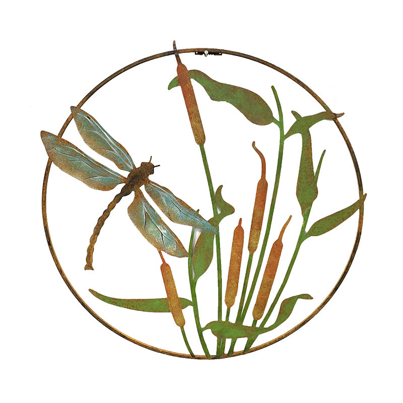 Dragonfly & Cat Tails Circle Wall Hanging