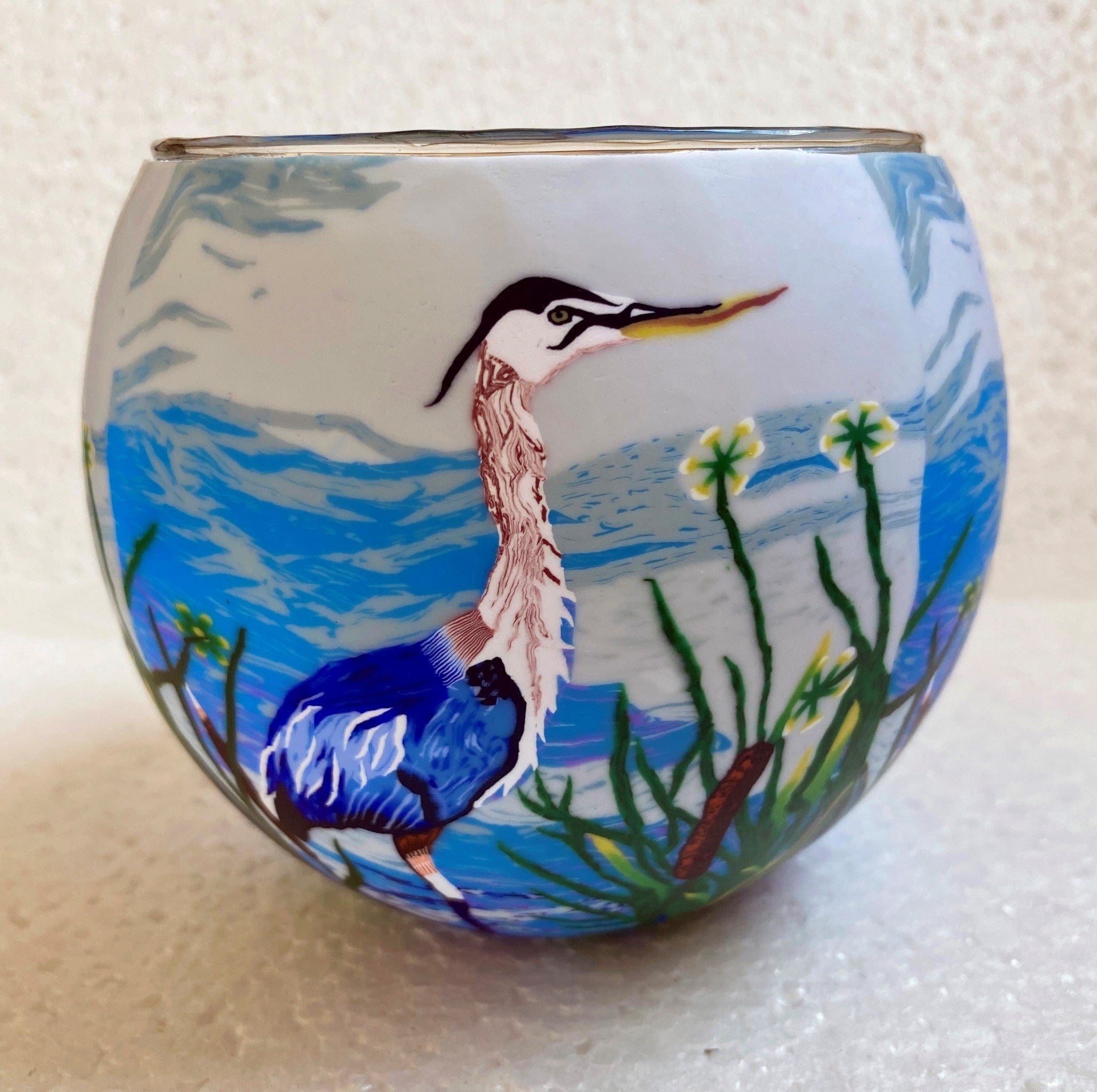 Claymaster Light Glass Globe-Great Blue Heron