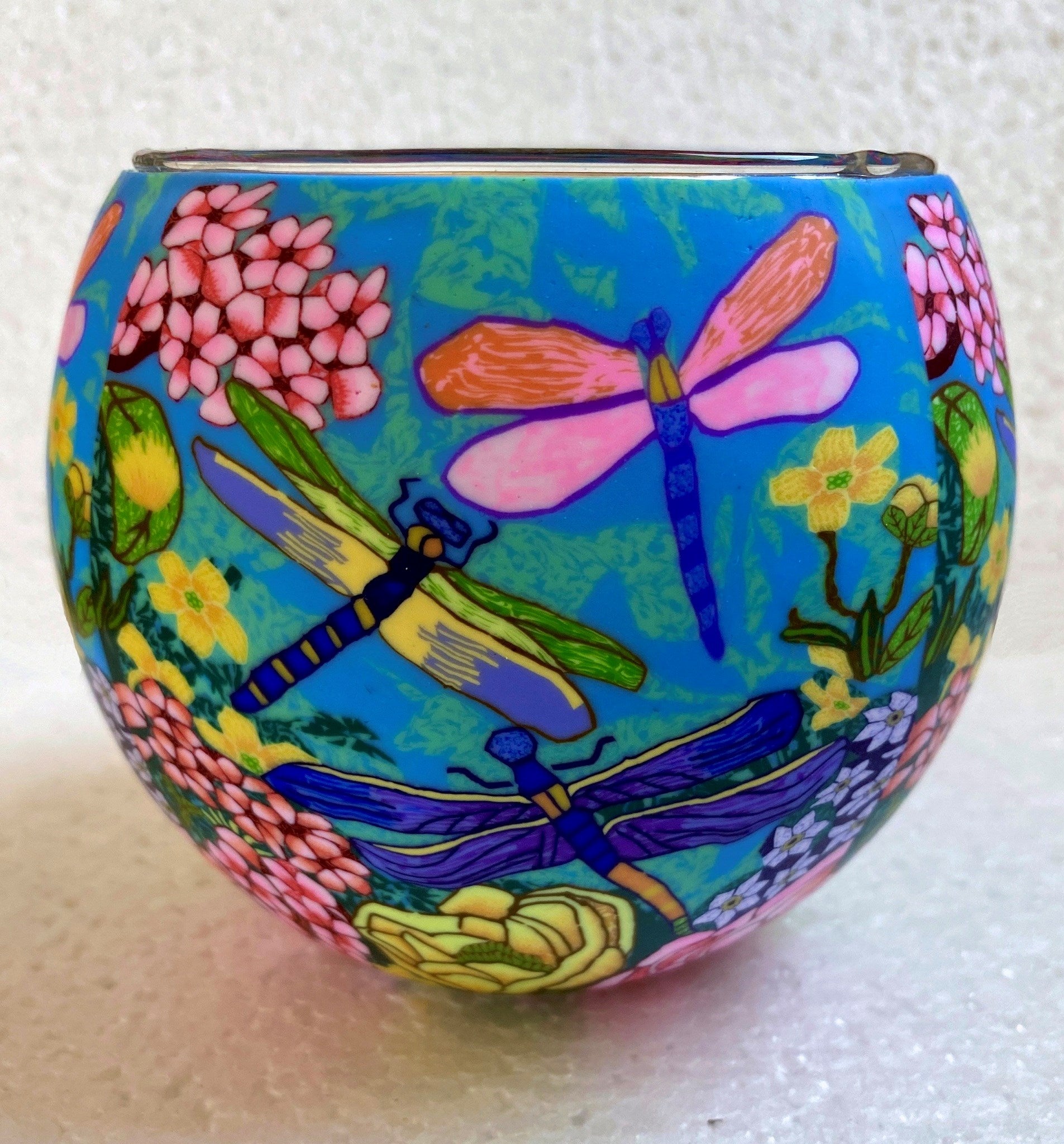 Claymaster Light Glass Globe-Dragonfly Garden
