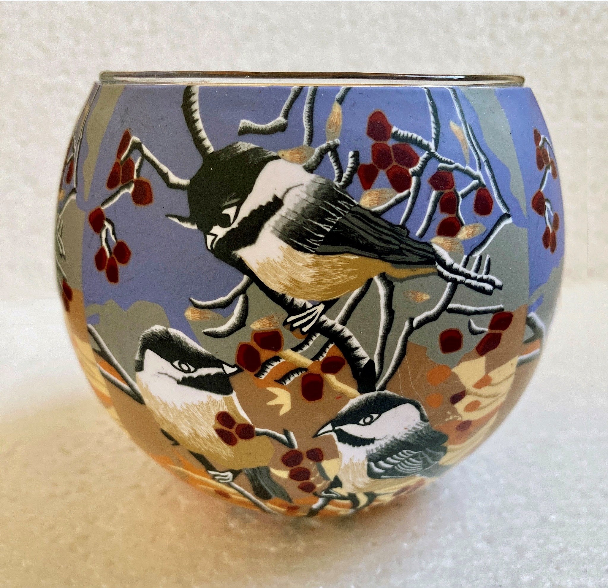 Claymaster Light Glass Globe-Chickadees