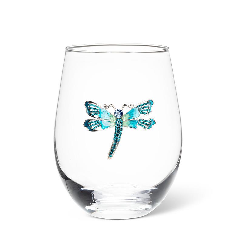 Stemless Wine Glass with Dragonfly