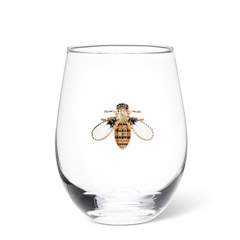 Stemless Wine Glass with Jeweled Bee