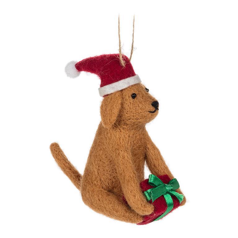 Holiday Dog with Present Ornament