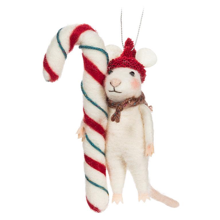 Holiday Mouse with Hat and Candy Cane
