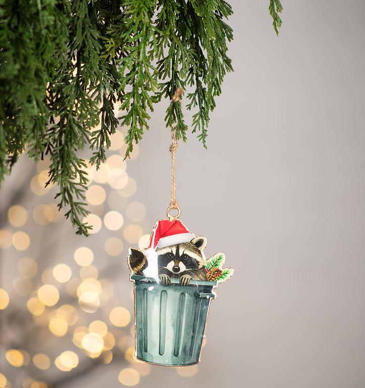 Double-Sided Ornament-Raccoon in Trash Can
