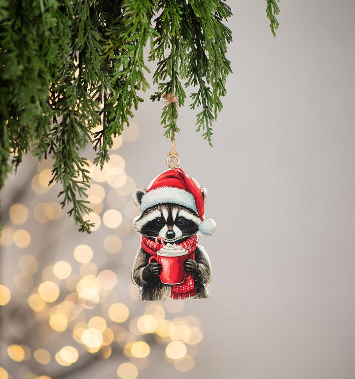 Double-Sided Ornament-Raccoon with Hot Chocolate
