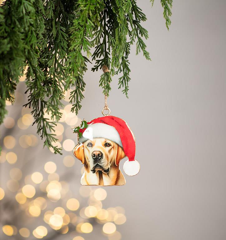 Double-Sided Ornament-Yellow Lab in Santa Hat