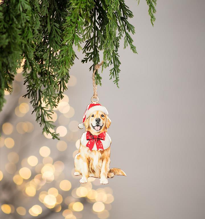 Double-Sided Ornament-Golden Retriever in Santa Hat