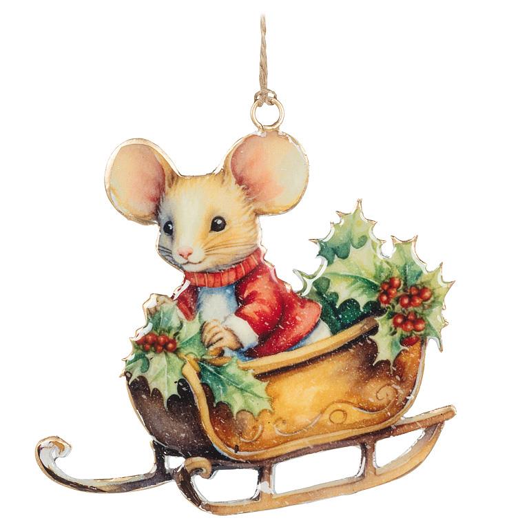 Double-Sided Ornament-Mouse in Sleigh