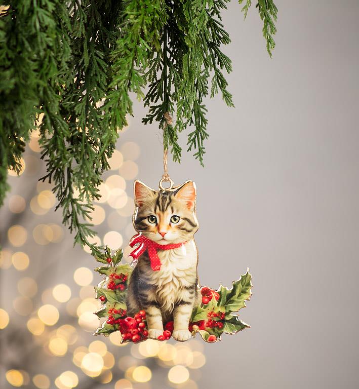 Double-Sided Ornament-Kitten in Holly
