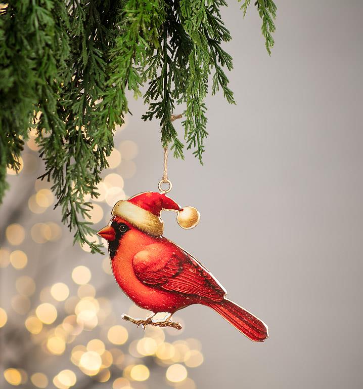 Double-Sided Ornament-Cardinal in Santa Hat
