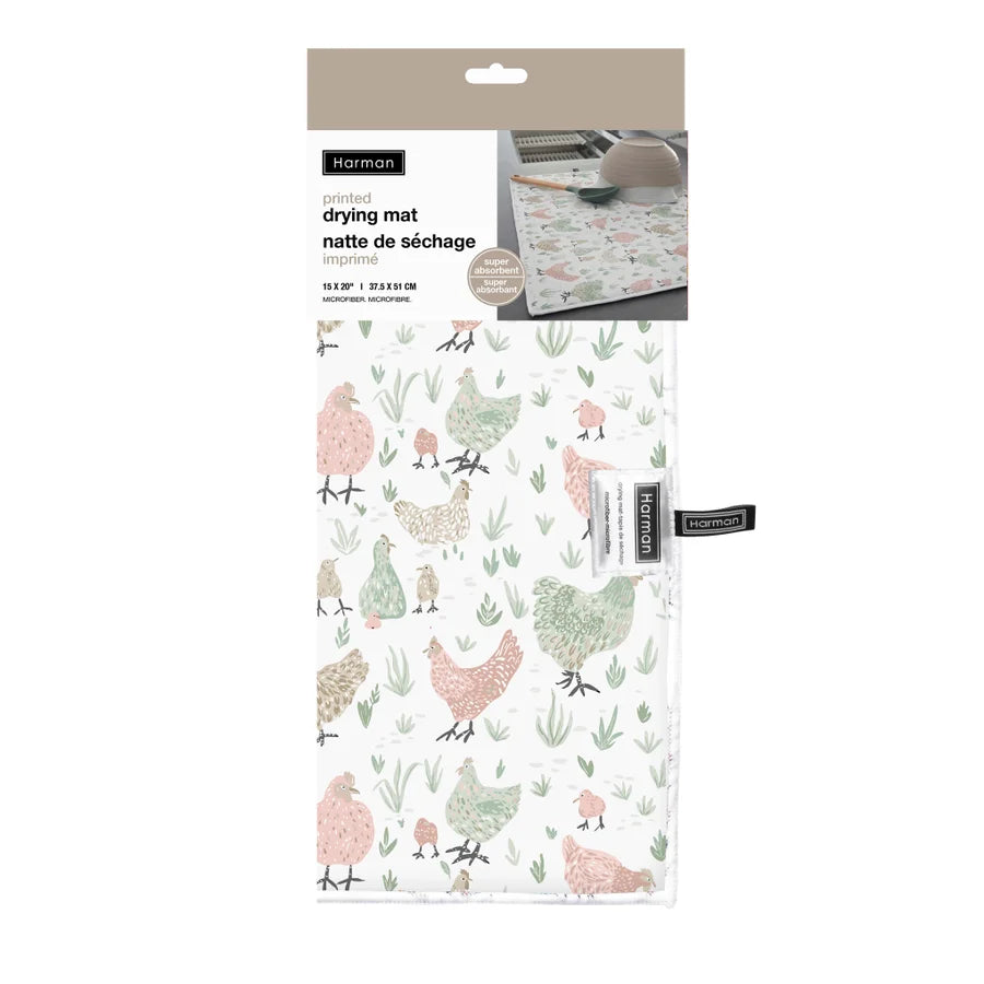 Pastel Chickens Printed Drying Mat