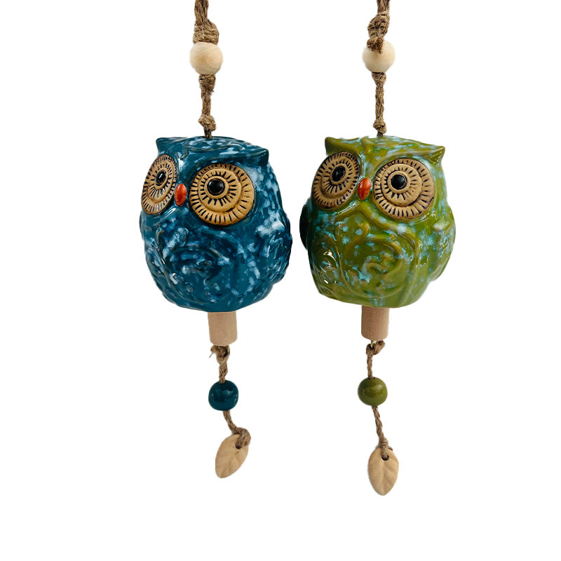 Colourful Owl Bells with Wooden Clapper