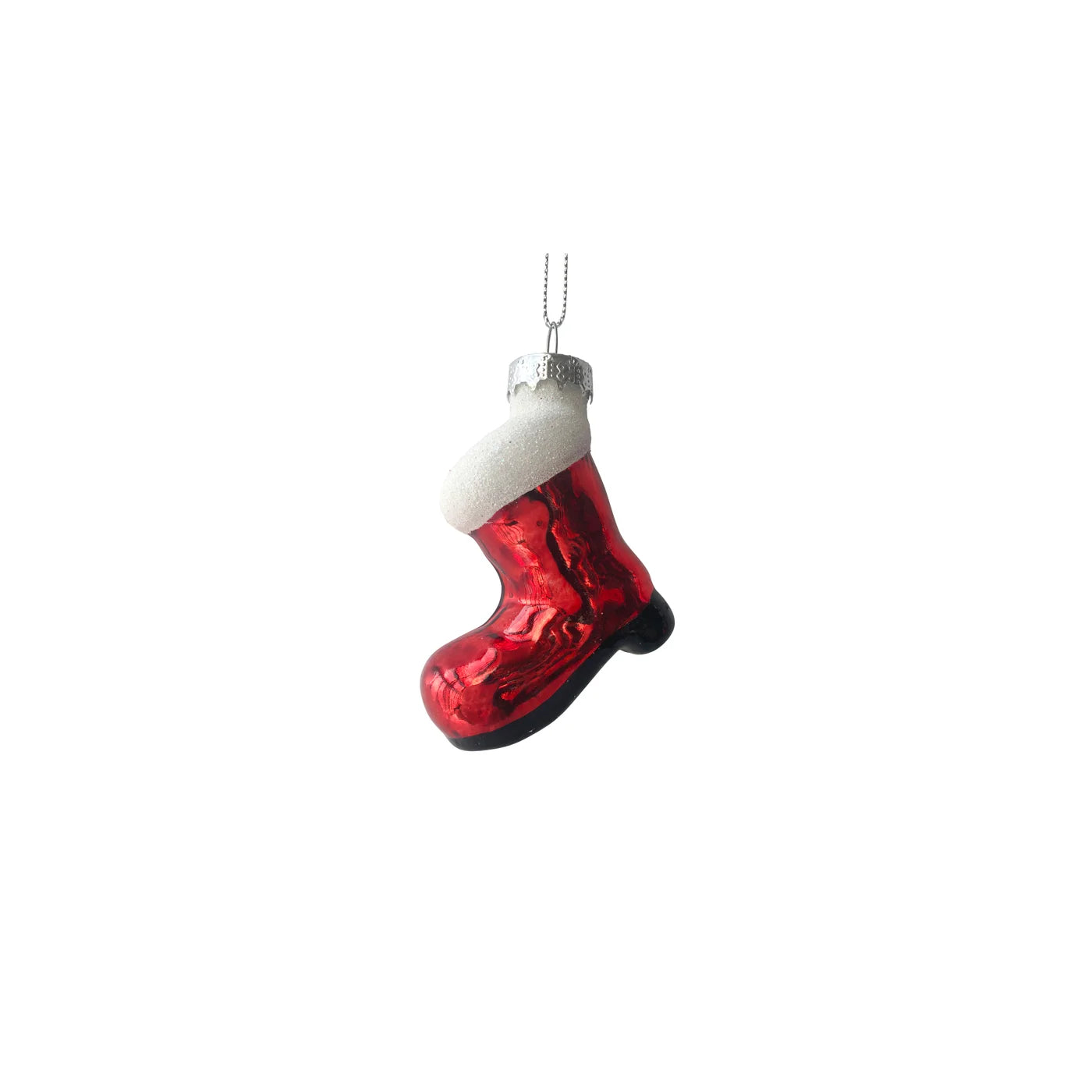 Santa Boot Glass Ornament