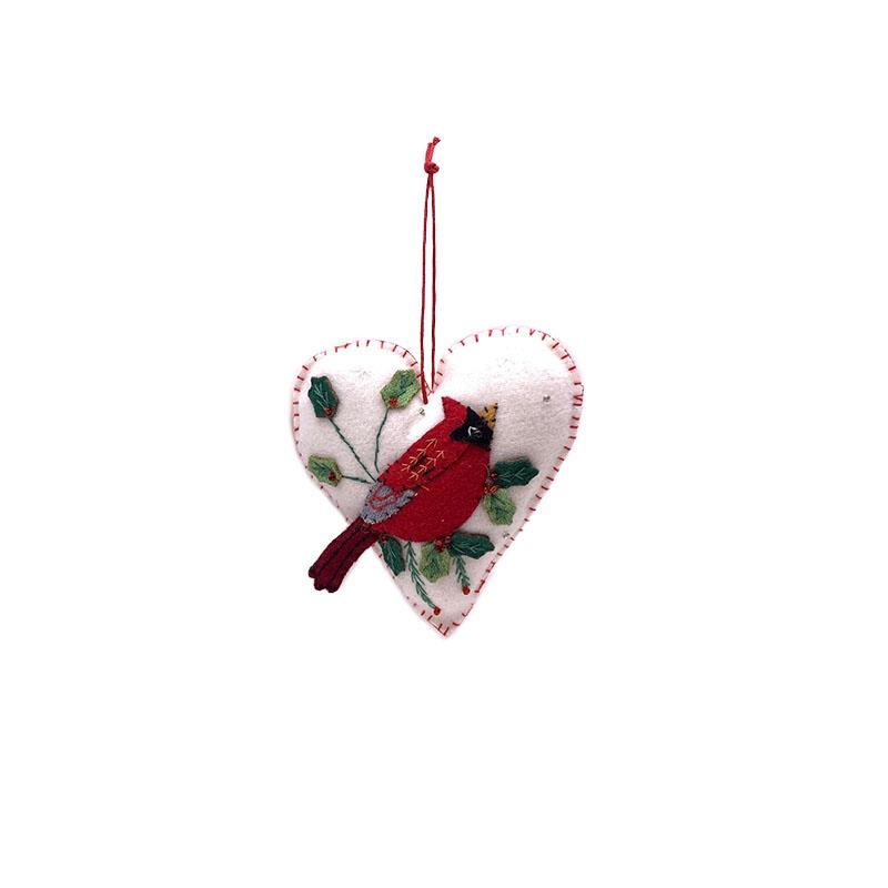 Felt Heart Cardinal Ornament