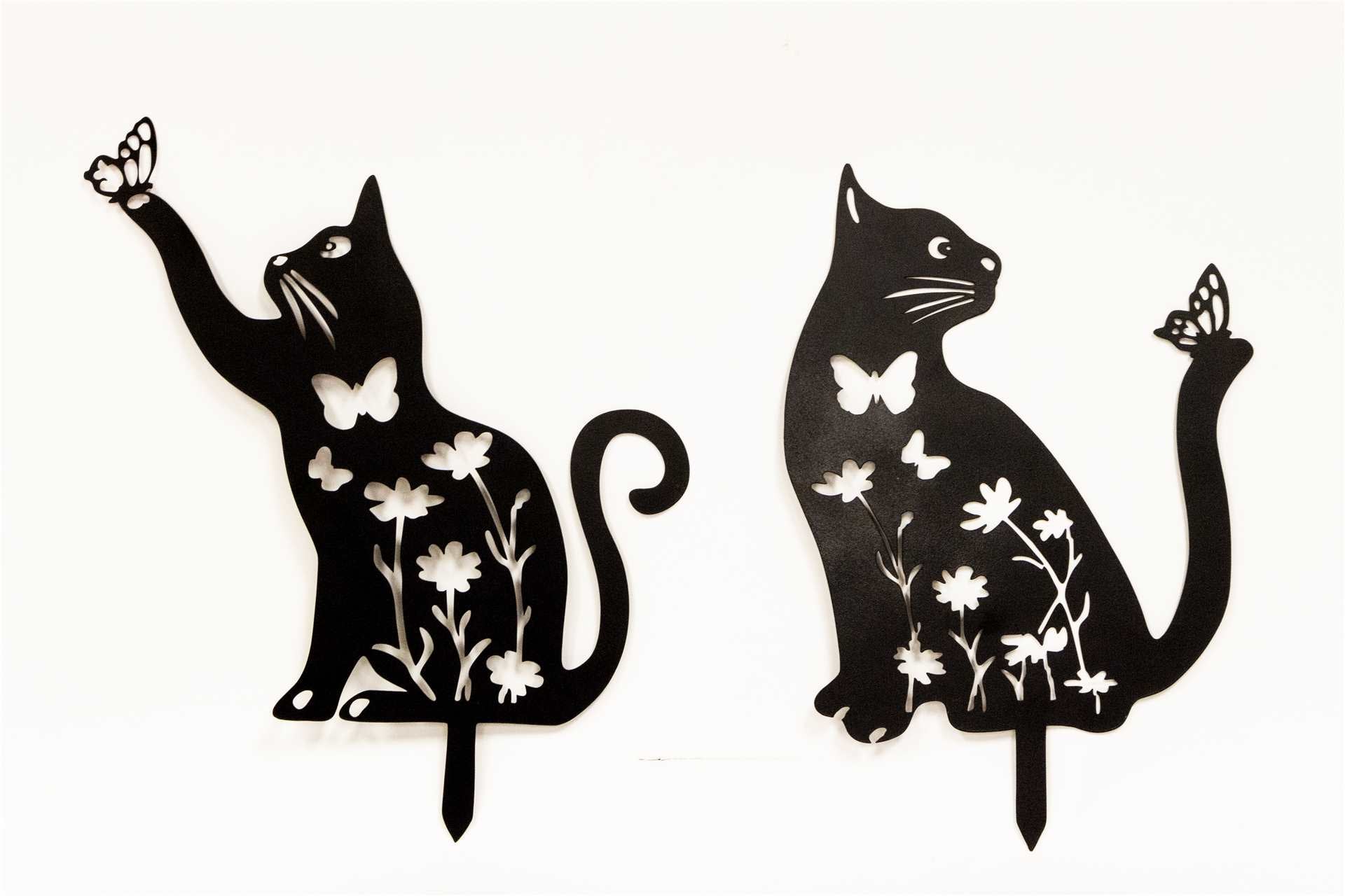Black Metal Cat with Butterfly Garden Stake