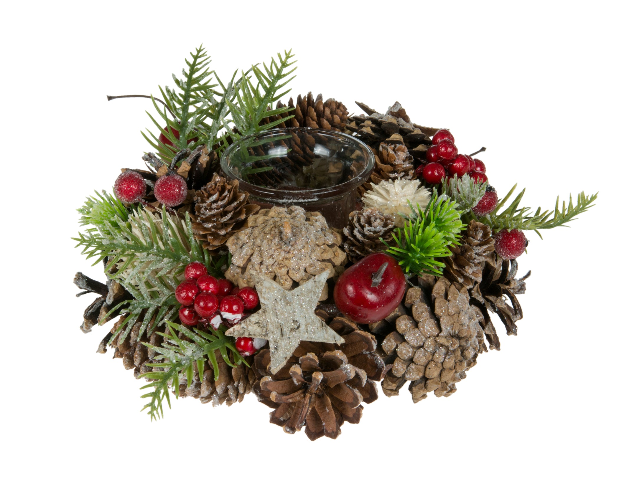 T-Light Holder with Berries & Cones