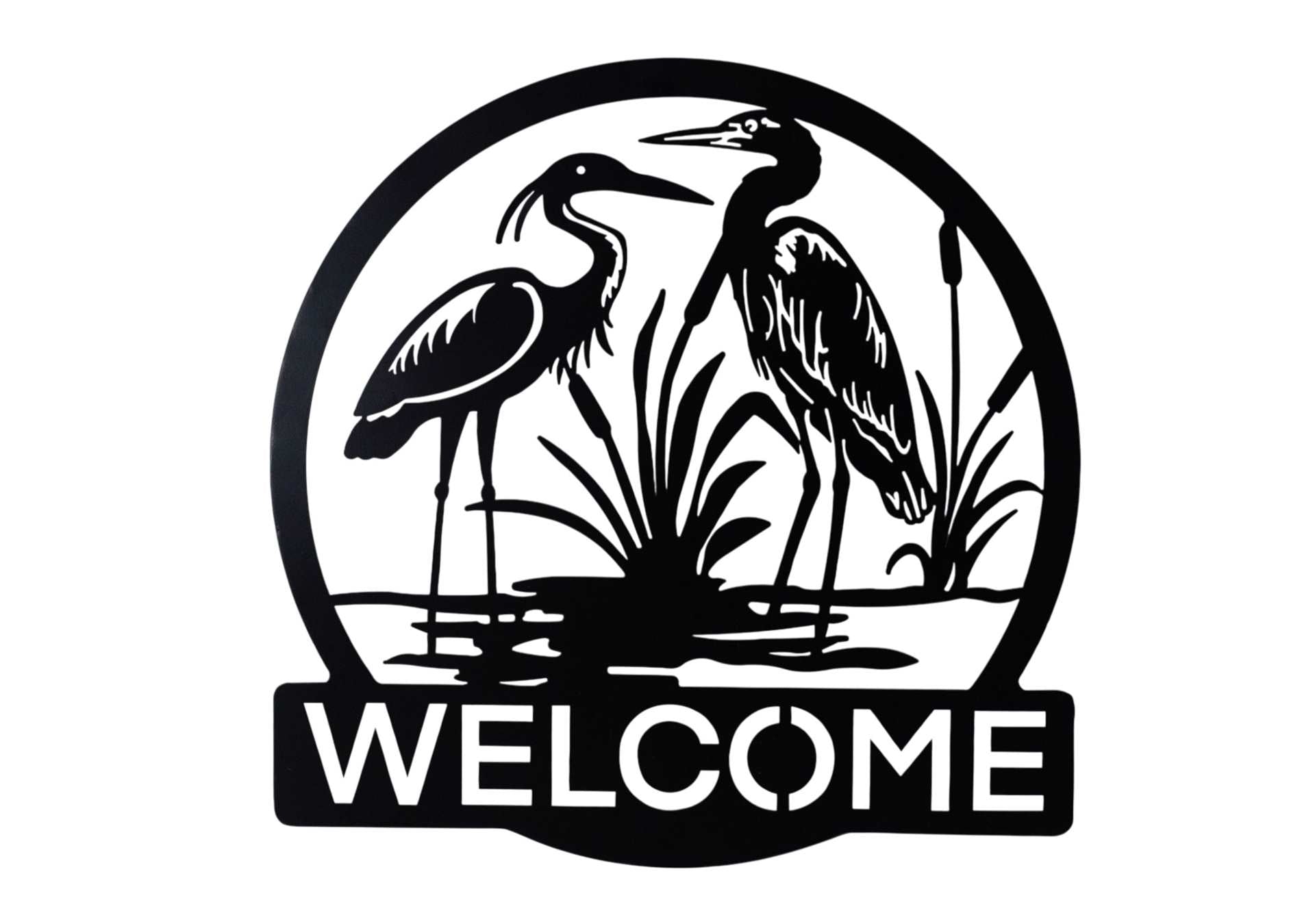 Metal Welcome Sign with Cranes
