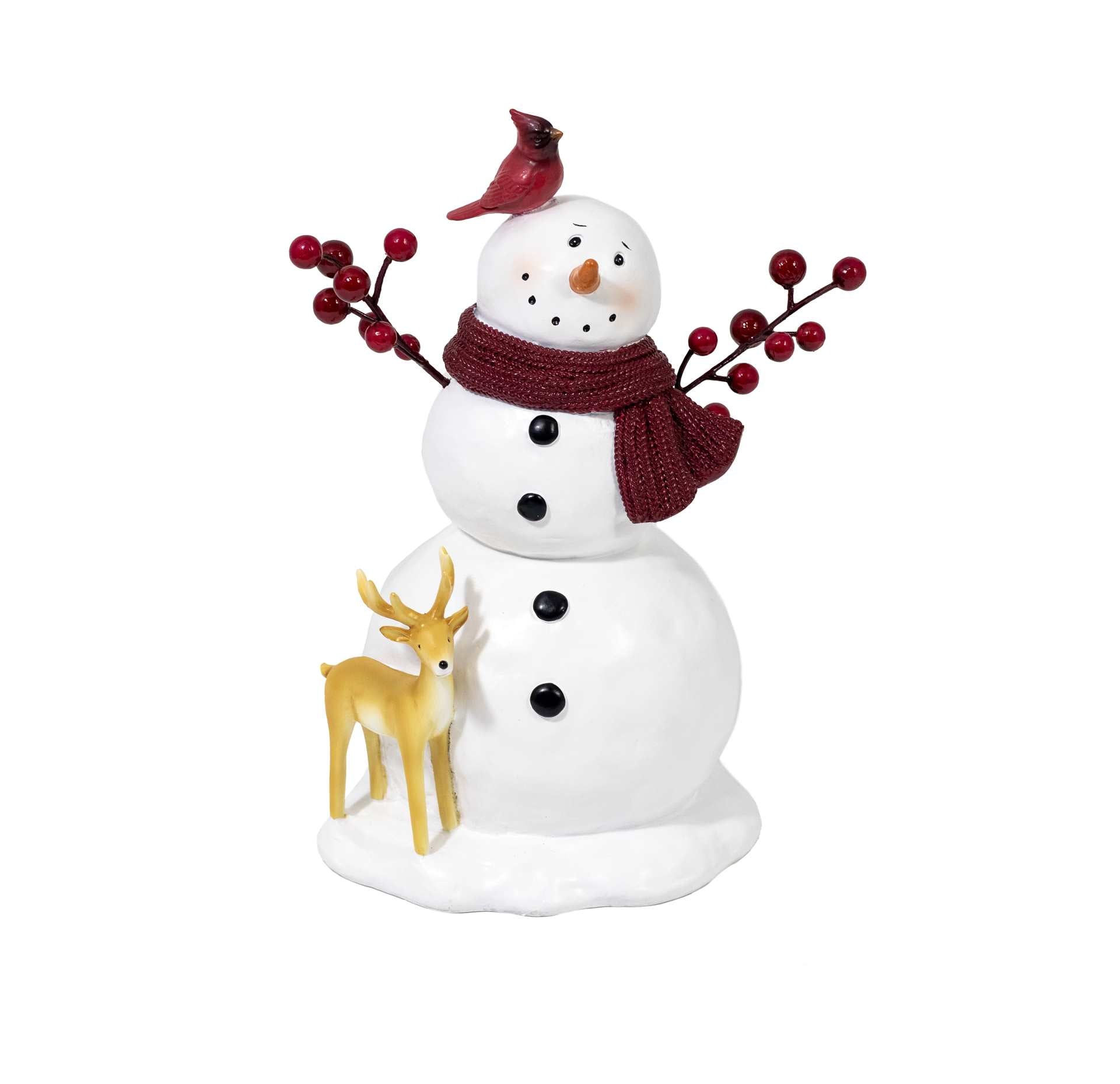 Snowman with Deer & Cardinal