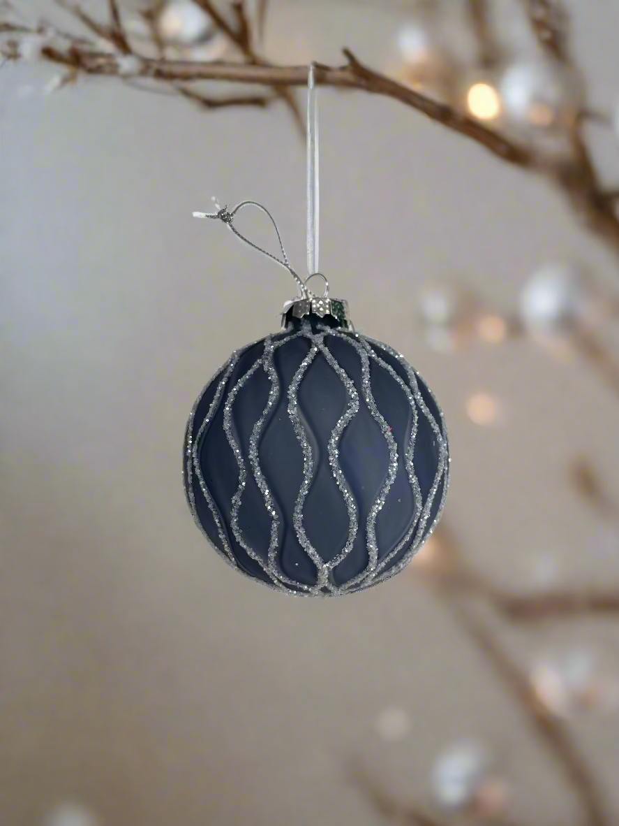 Grey Ball Ornament with Glitter