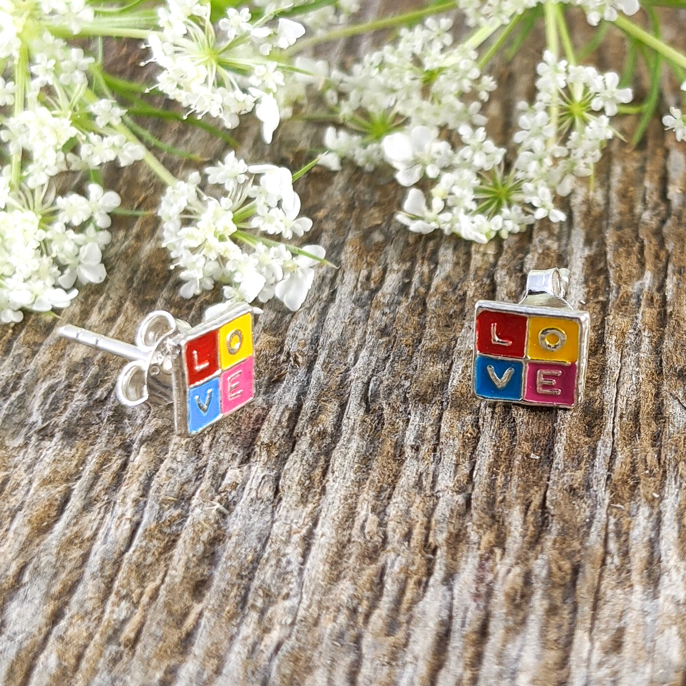 Colourful LOVE Sterling Silver Studs