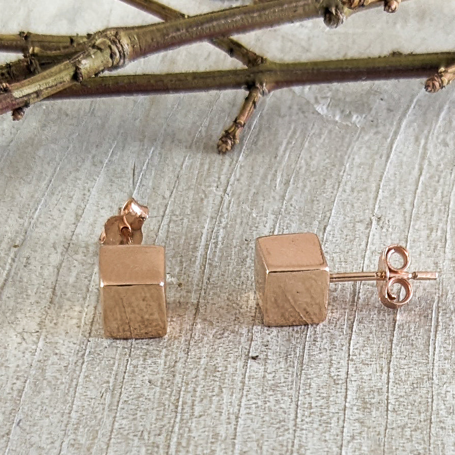 Rose Gold Cube Stud