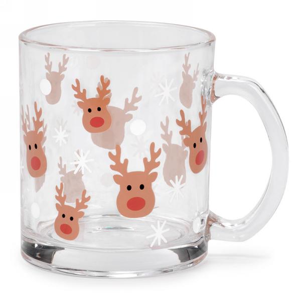 Glass Mug with Reindeer Pattern