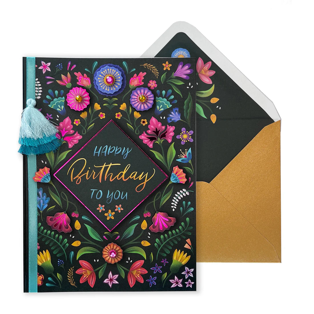 Birthday Card-Floral on Black