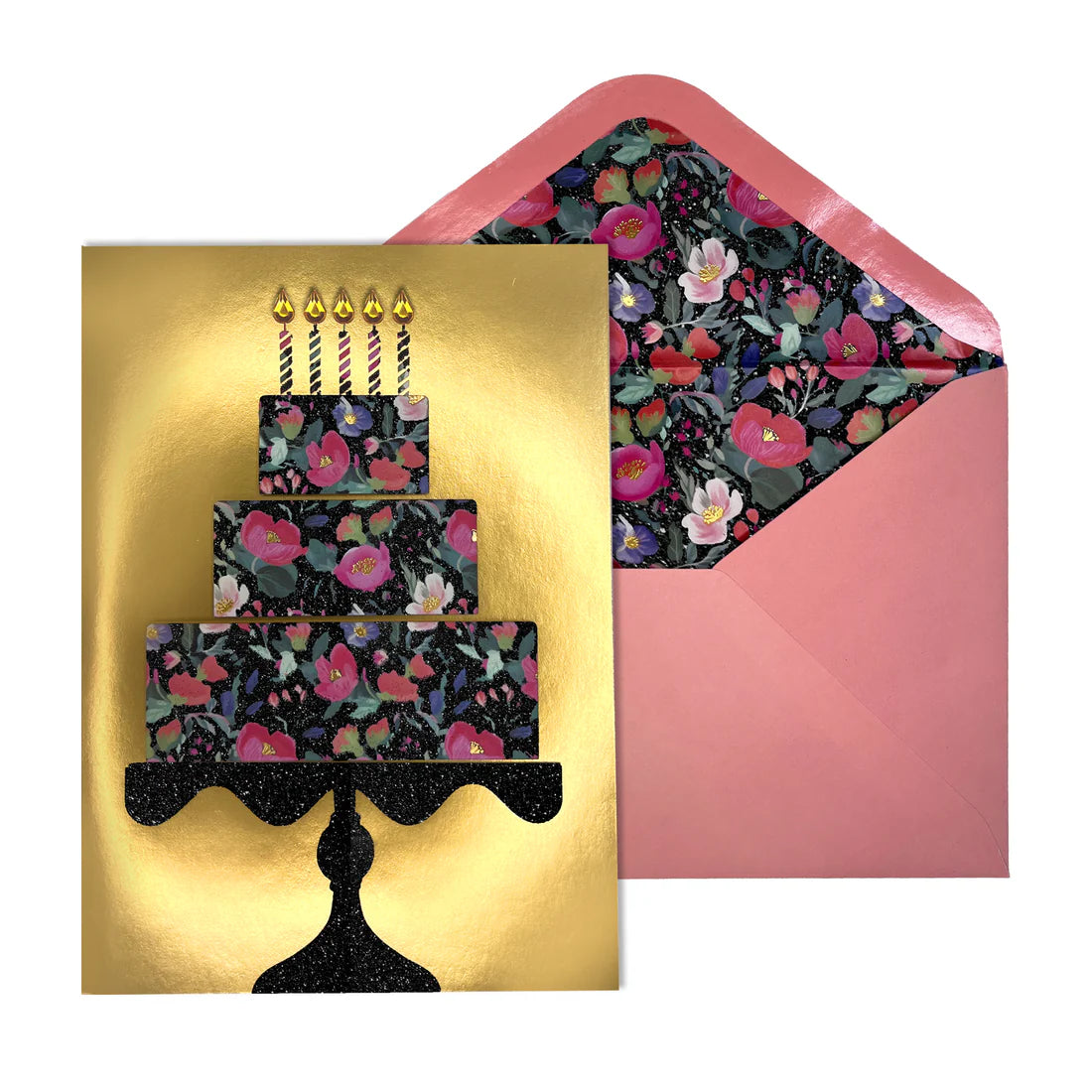 Birthday Card-Floral Cake on Gold Foil