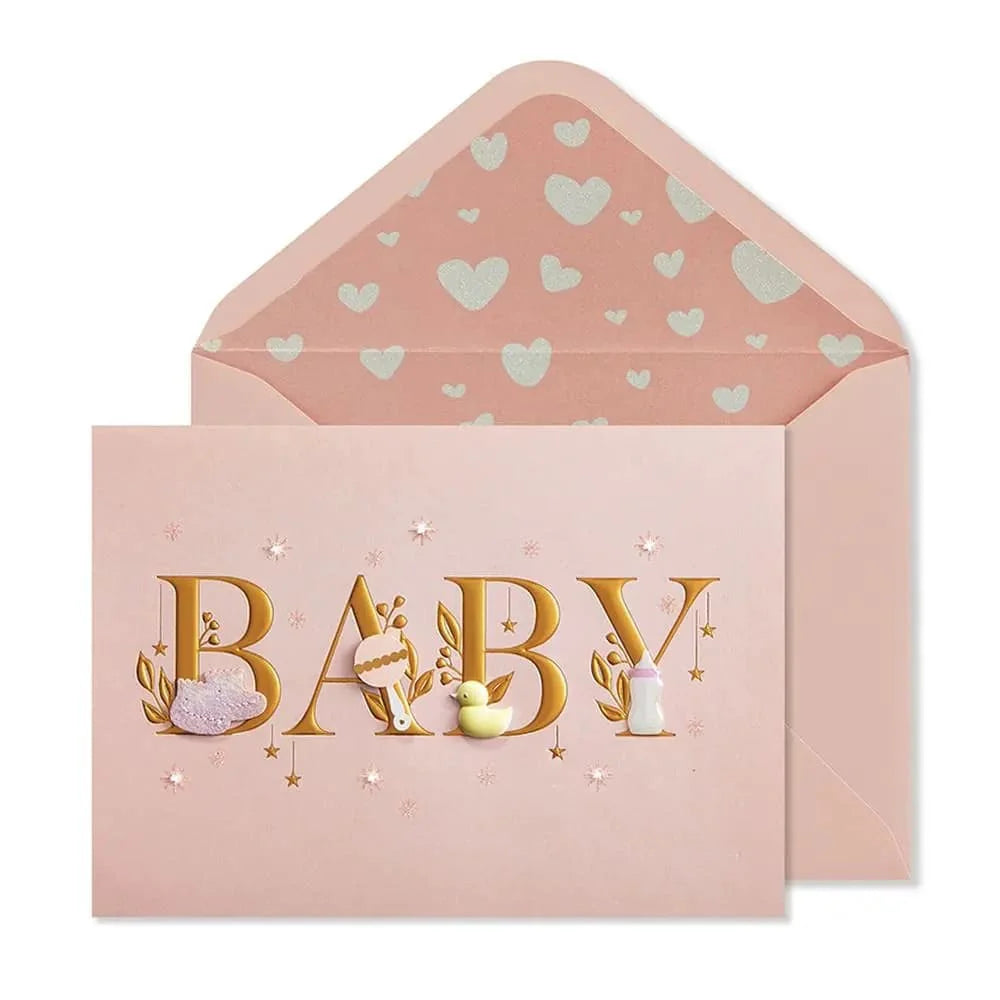 Baby Card-Pink & Gold