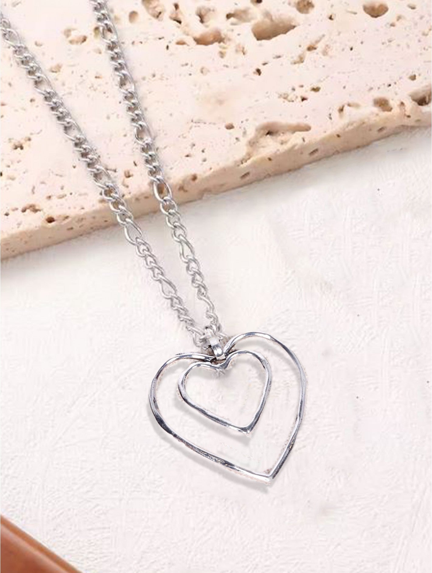 Chain Necklace with Double Heart Pendant