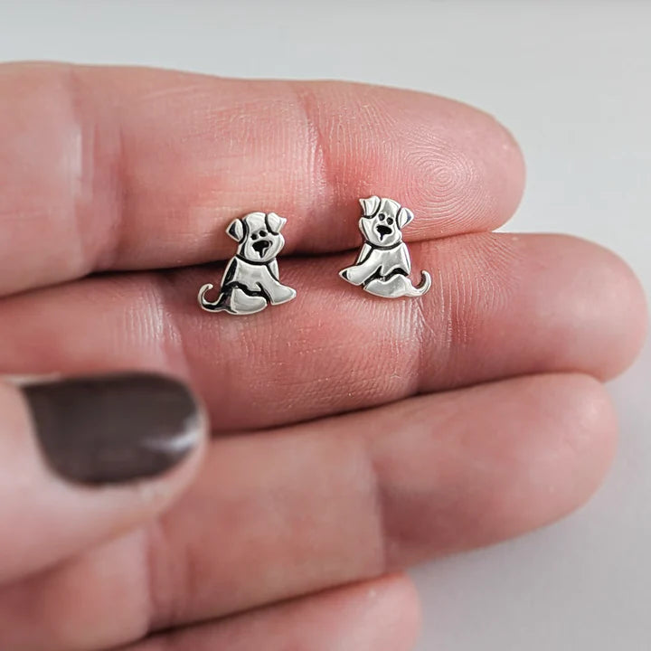 Sit Puppy Stud Earrings in Sterling Silver