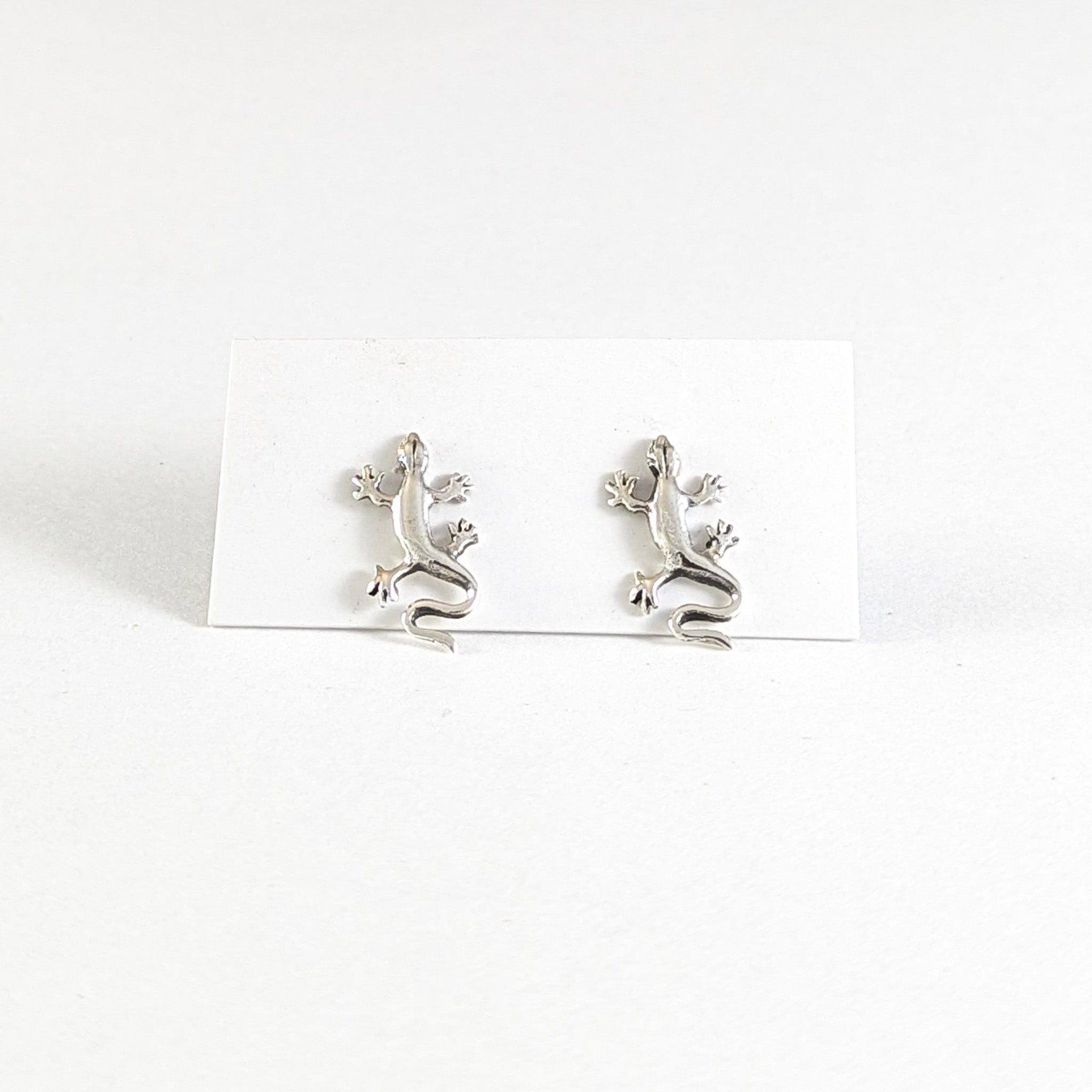 Sleek Gecko Stud Earrings in Sterling Silver