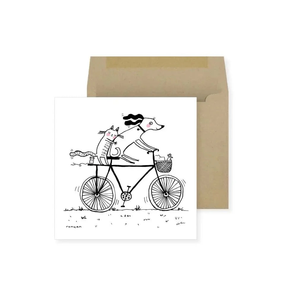 Friends Card-Cat and Dog on A Bike