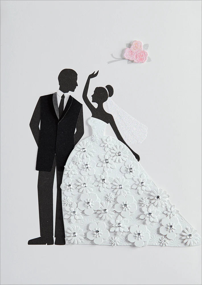 Wedding Card-Bride and Groom with Flowers
