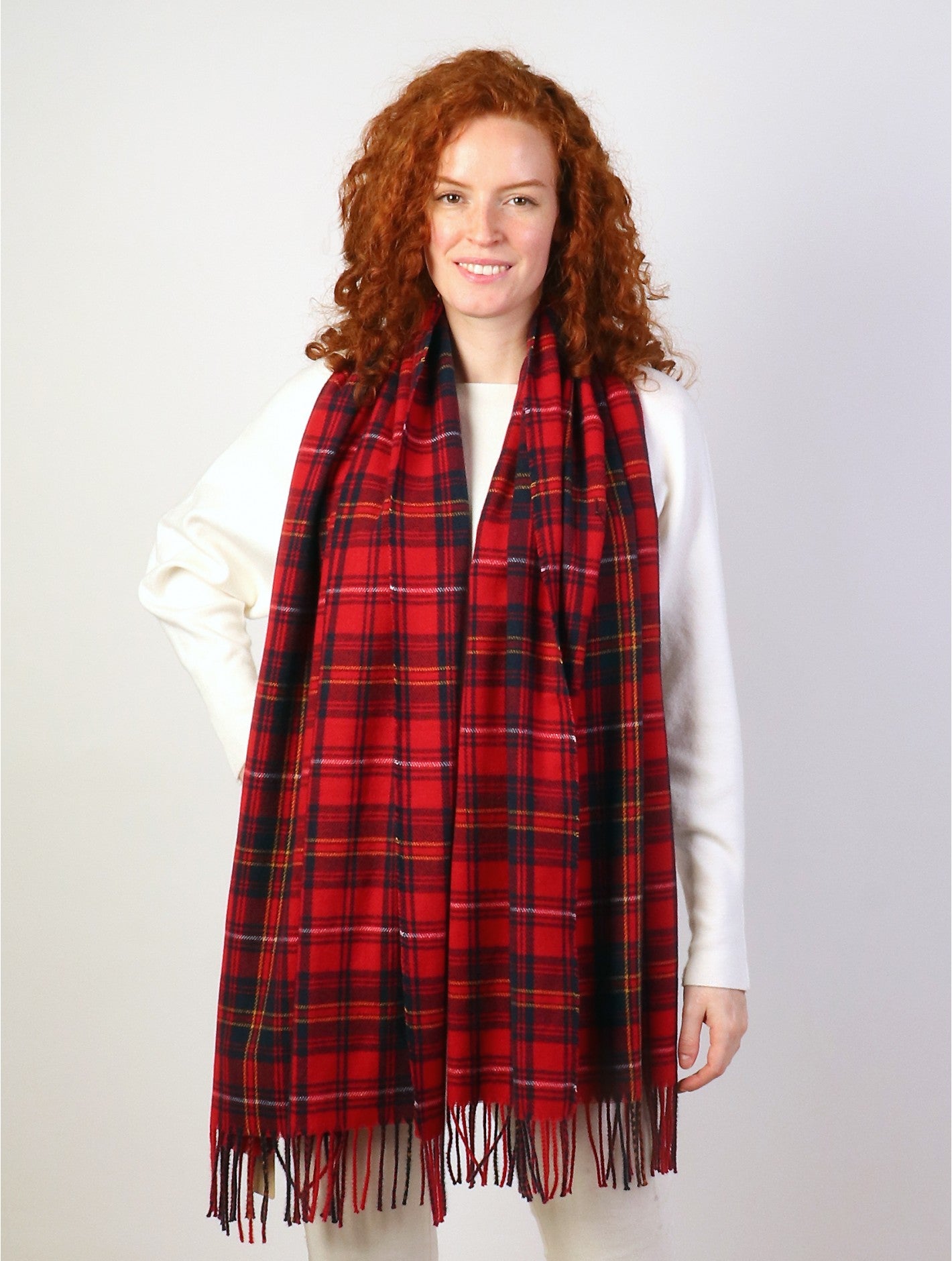 Plaid Scarf with 'Good Luck' Label