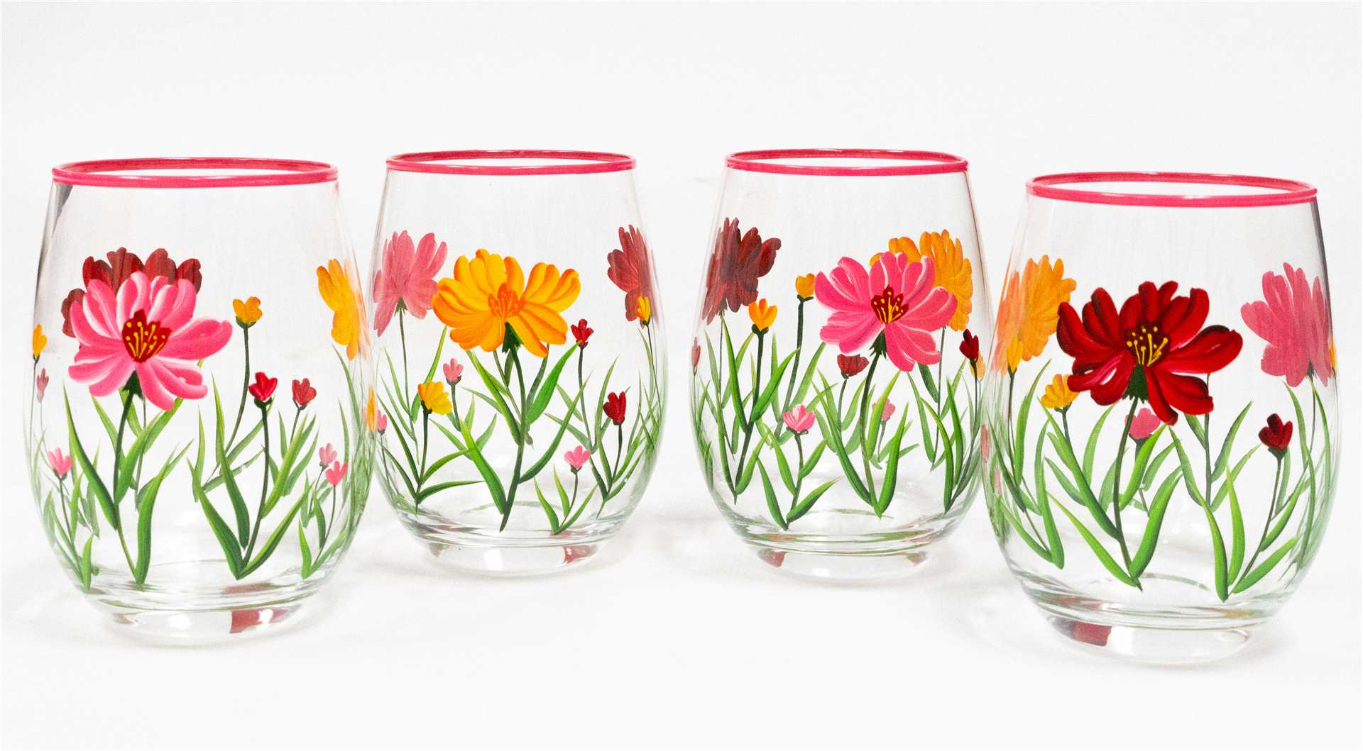 Multi Flower Stemless Wine Glass