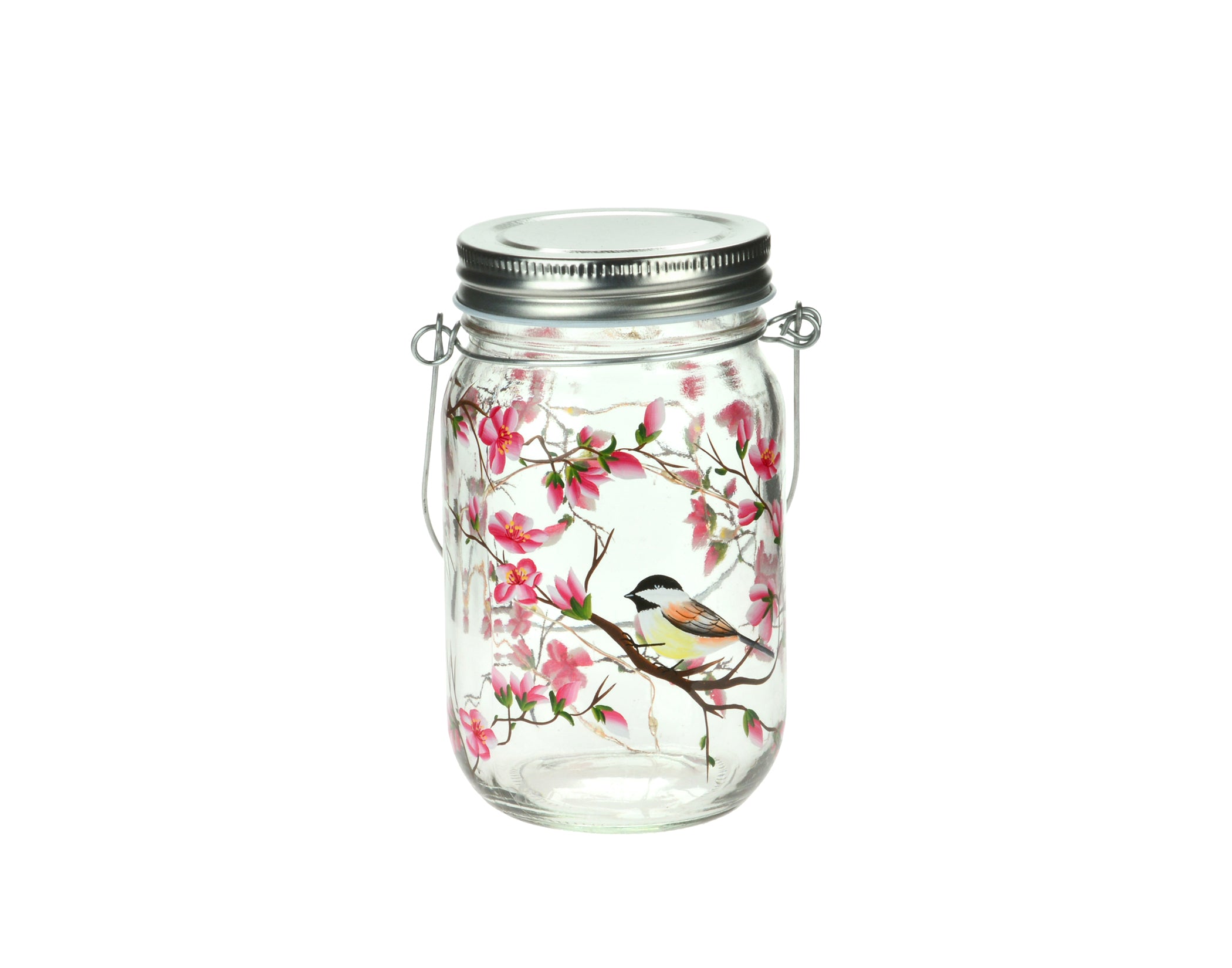 LED Jar - Blossoms and Chickadees