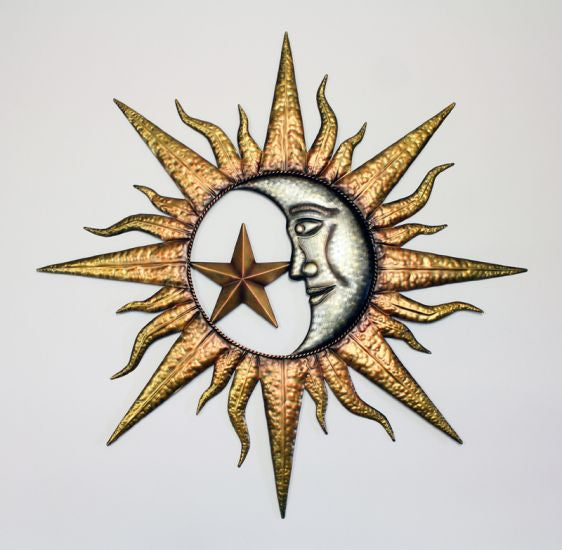 Metal Sun/Moon Face Wall Art