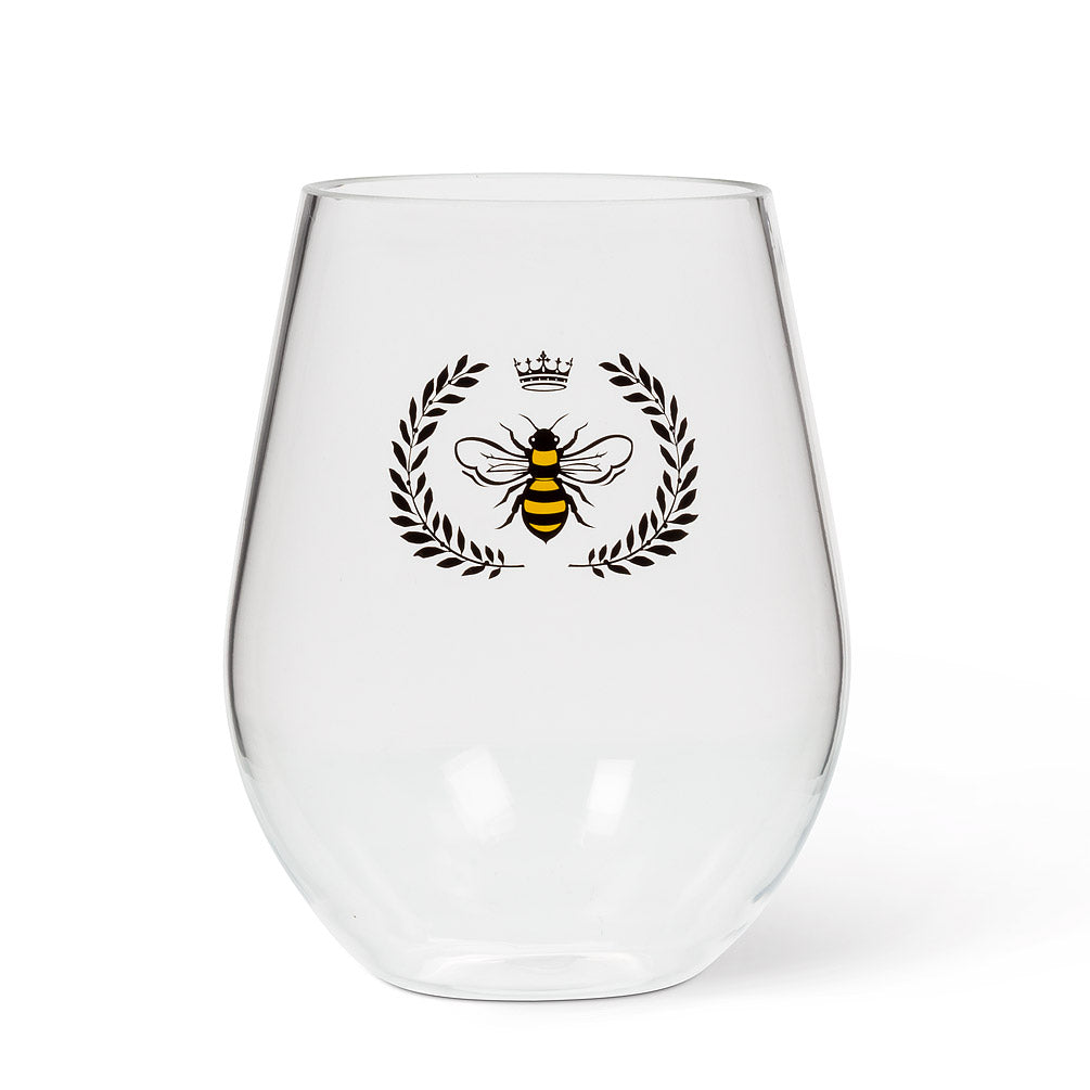 Bee in Crest Stemless Wine Glass