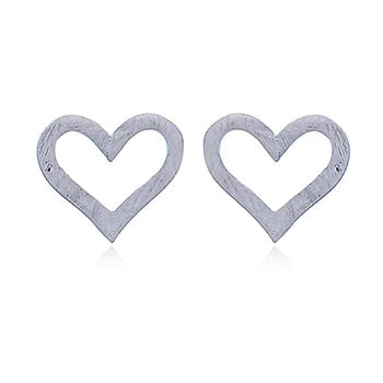 Brushed Silver Hearts Stud Earrings, Sterling Silver