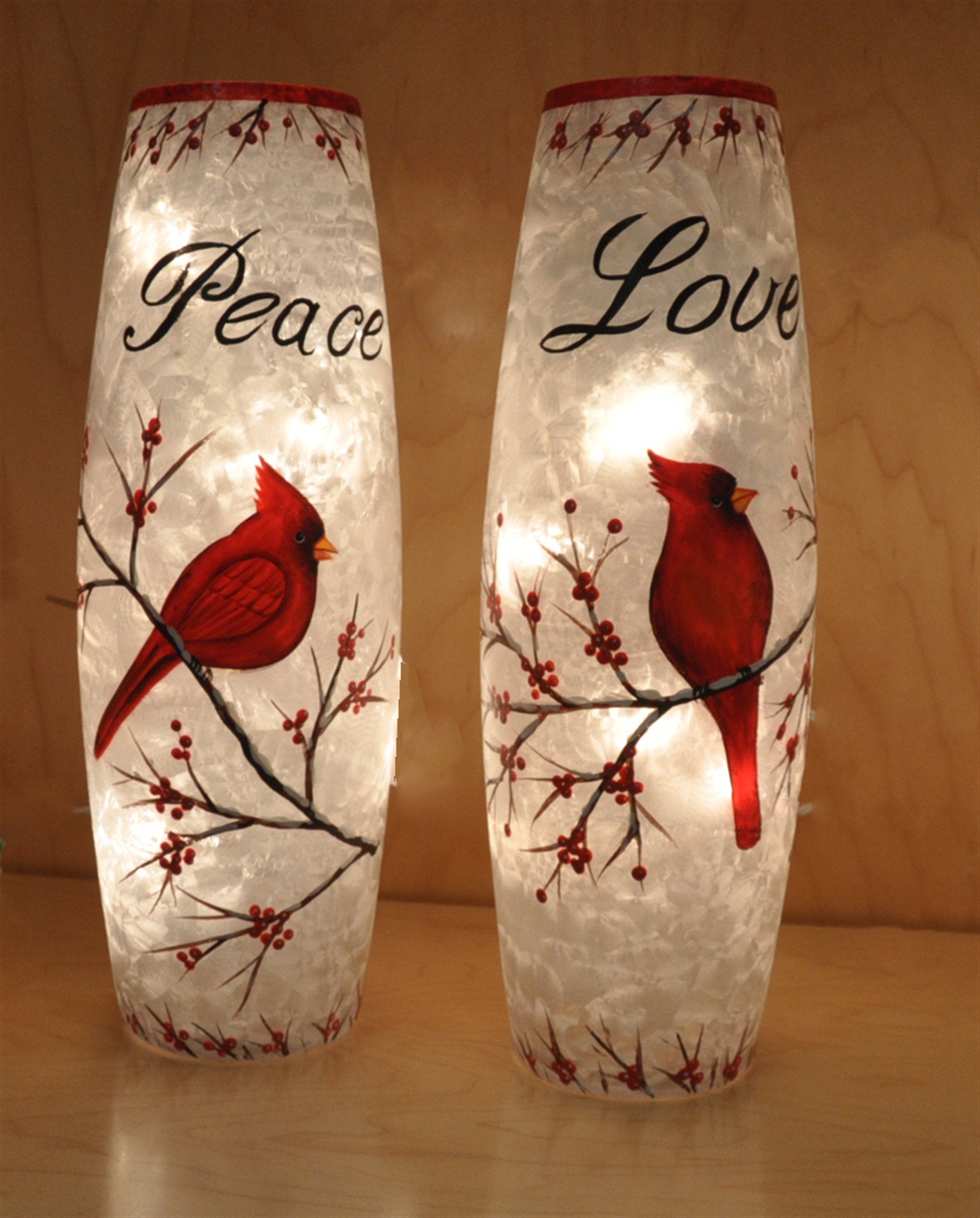 Frosted Glass Lamp-Cardinal Peace or Love