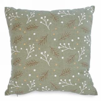 Green Cushion with Foliage Motif