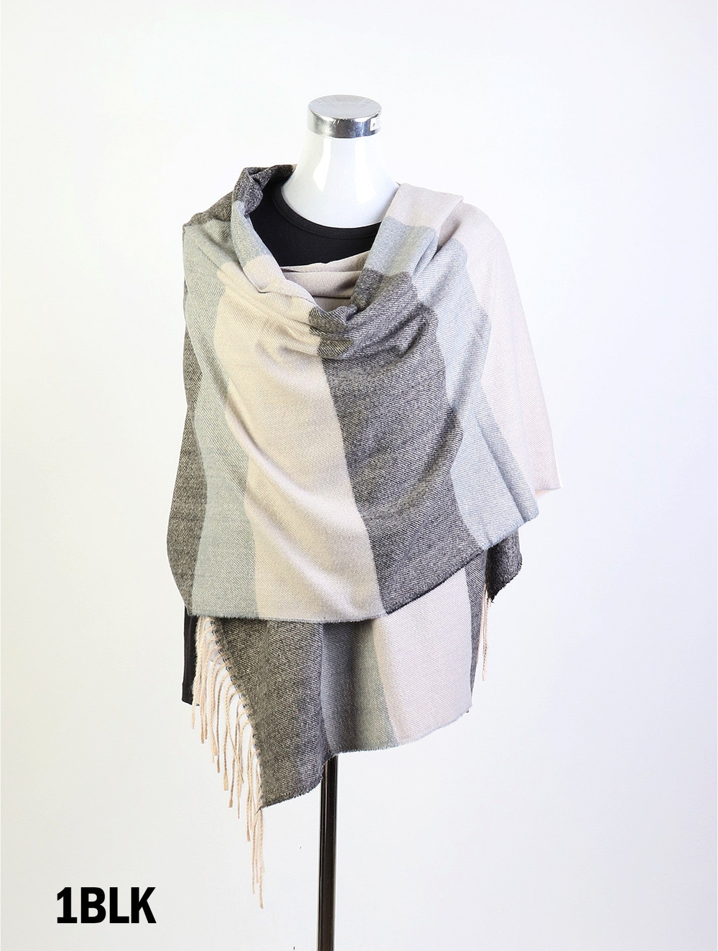 Horizontal Colour Block Scarf with Tassels